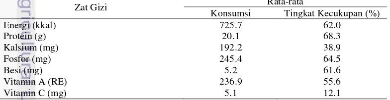 Tabel 10 Deskriptif statistik konsumsi dan tingkat kecukupan gizi sampel 