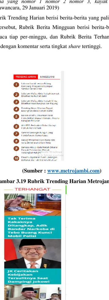 Gambar 3.19 Rubrik Trending Harian Metrojambi.com 