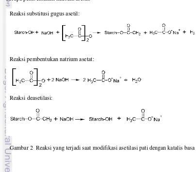 Gambar 2  Reaksi yang terjadi saat modifikasi asetilasi pati dengan katalis basa 