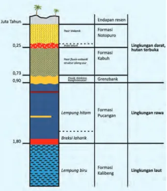 Gambar 1.5  Litologi,  Stratigrafi dan  Lingkungan  Purba Sangiran