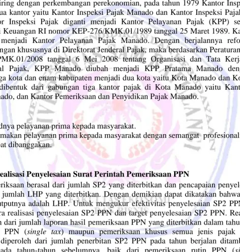 Tabel 2. Penerbitan SP2 dan LHP PPN KPP Pratama Manado Tahun 2012 dan 2013 