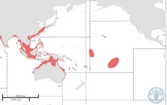 Gambar 3. Peta Sebaran Ikan Tongkol Komo (FAO, 2014) 