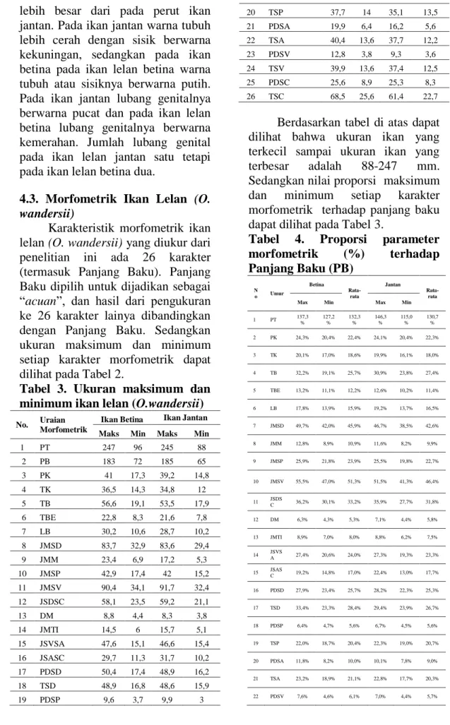 Tabel  3.  Ukuran  maksimum  dan  minimum ikan lelan (O.wandersii) 