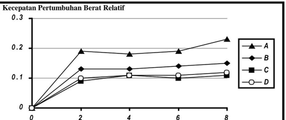 Gambar 1. Grafik kecepatan pertumbuhan berat relatif ikan betok Figure 1. The speed of the relative weight climbing fish