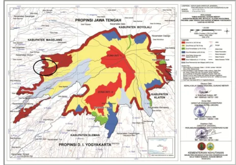 Gambar 2  Peta Zonasi Taman Nasional Gunung Merapi  Jumlah Penduduk dan Mata Pencaharian 