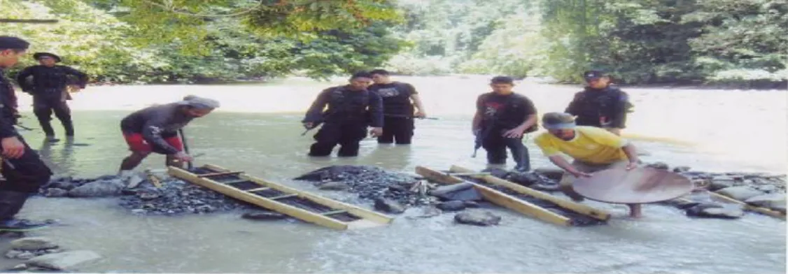 Gambar 3. Kegiatan pengamanan terhadap penambangan emas illegal di S. Paguyaman (sumber: 