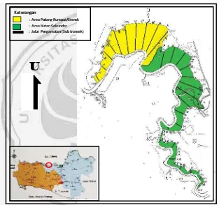 Gambar 6 Peta kawasan dan jalur pengamatan Rhopalocera di CA Ulolanang  Kecubung, Kabupaten Batang (Balai KSDA Jawa Tengah 2011)
