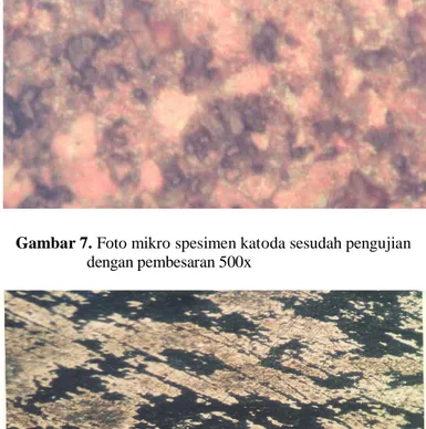 Gambar 9. Foto mikro spesimen katoda sesudah pengujian         dengan pembesaran 500x 