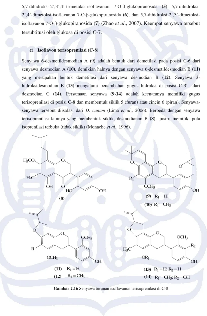 Gambar 2.16 Senyawa turunan isoflavanon terisoprenilasi di C-8 