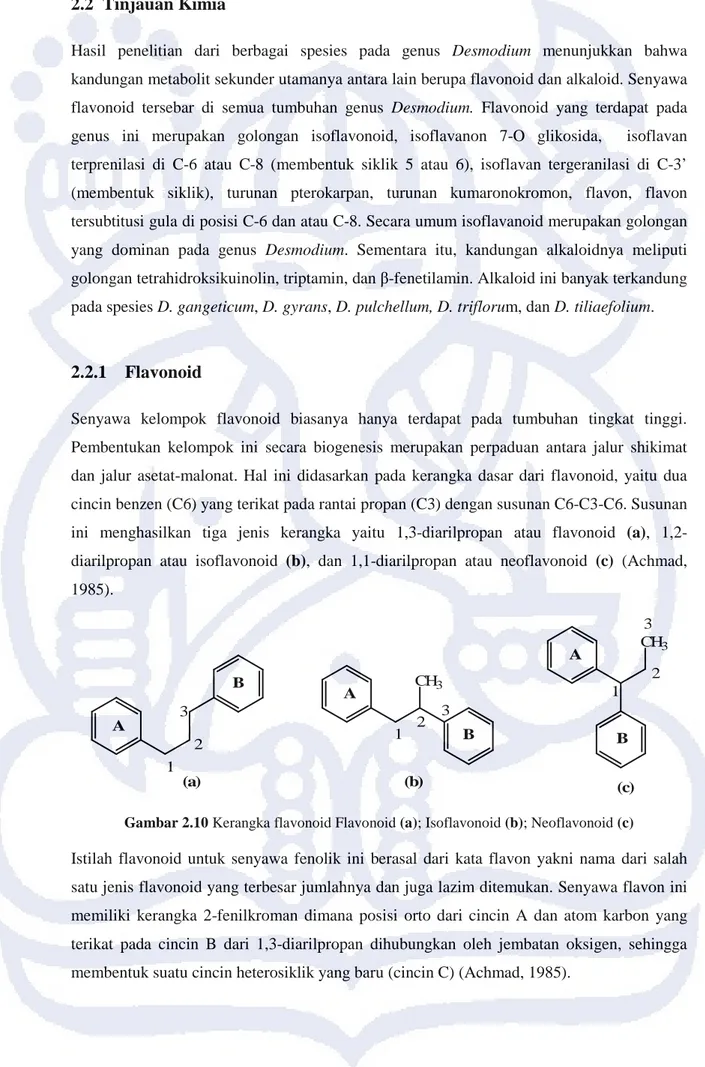 Gambar 2.10 Kerangka flavonoid Flavonoid (a); Isoflavonoid (b); Neoflavonoid (c) 