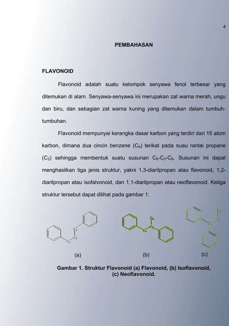Gambar 1. Struktur Flavonoid (a) Flavonoid, (b) Isoflavonoid,  (c) Neoflavonoid.