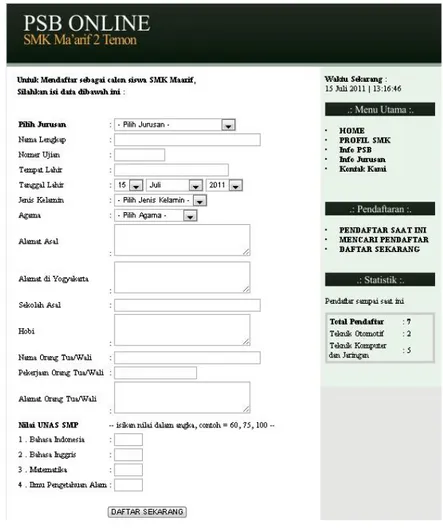 Gambar Tampilan Form Pendaftaran