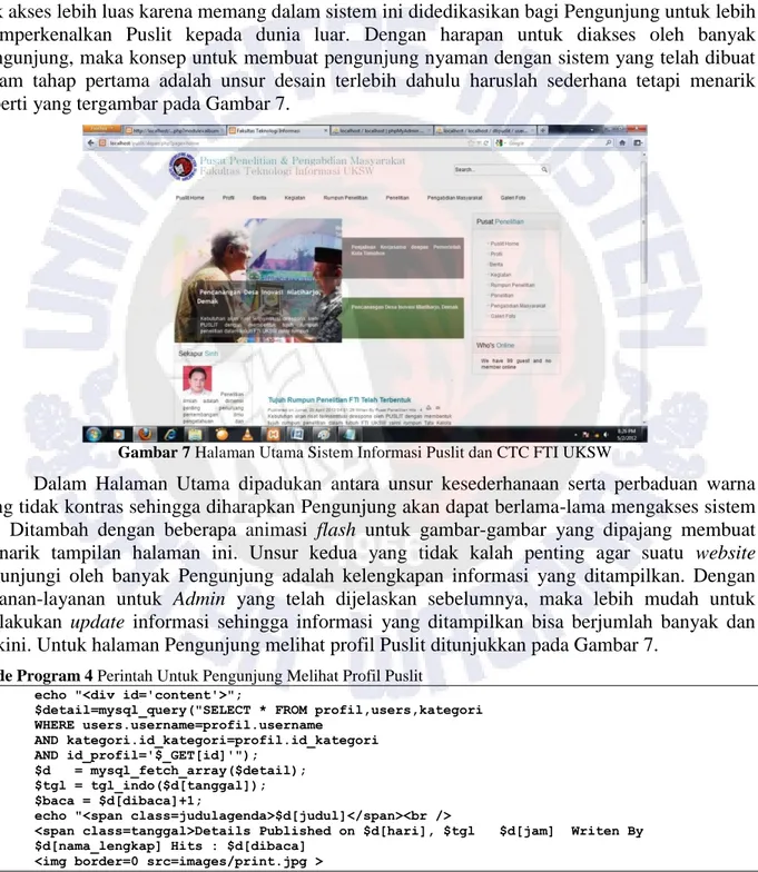 Gambar 7 Halaman Utama Sistem Informasi Puslit dan CTC FTI UKSW 