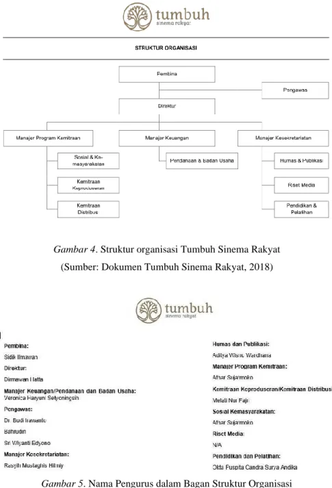 Gambar 4. Struktur organisasi Tumbuh Sinema Rakyat  (Sumber: Dokumen Tumbuh Sinema Rakyat, 2018) 