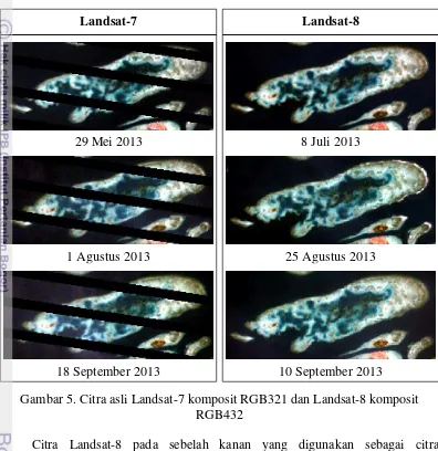 Gambar 5. Citra asli Landsat-7 komposit RGB321 dan Landsat-8 komposit RGB432 