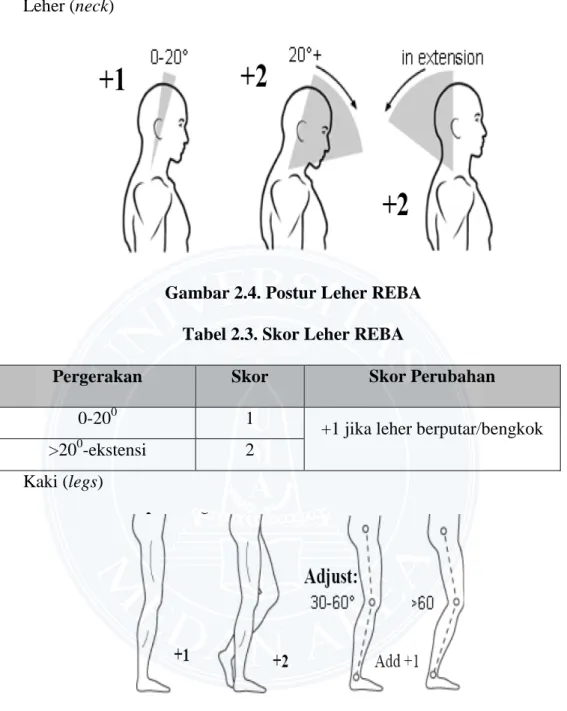 Gambar 2.4. Postur Leher REBA  Tabel 2.3. Skor Leher REBA 