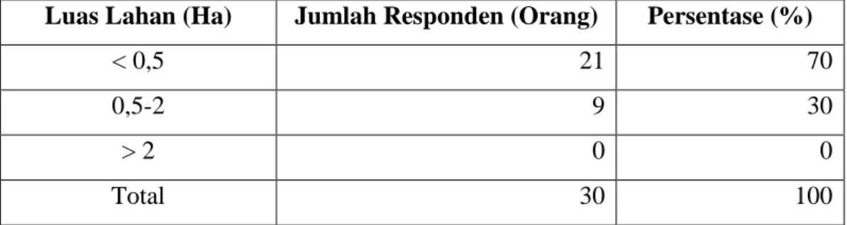 Tabel  11.  Jumlah  Petani  Responden  Berdasarkan  Kriteria  Luasan  Lahan  Padi  yang Dimiliki Tahun 2009 