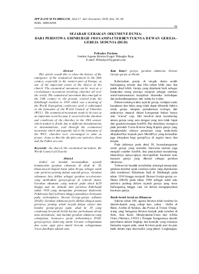 SEJARAH GERAKAN OIKUMENE DUNIA: DARI PERISTIWA EDINBURGH 1910 SAMPAI ...