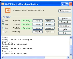 Gambar 2.  Tampilan XAMPP Control Panel Aplication  c.   Mengaktifkan PHP MyAdmin 