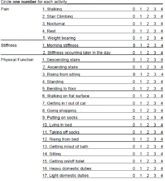 Gambar 2. 7. Daftar pertanyaan WOMAC 