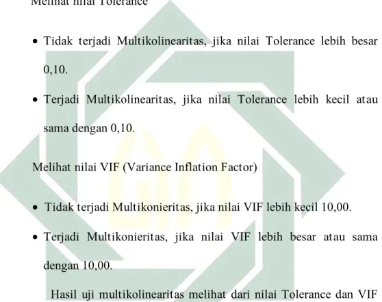 Tabel 4.11 Hasil Uji Multikolinearitas Melihat dari Nilai Tolerance dan VIF 