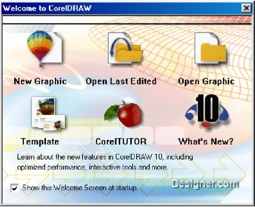 Gambar 2. Tampilan Kotak Dialog Welcome Screen CorelDRAW 10  