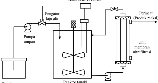 Gambar 2. Ilustrasi skematik bioreaktor membran enzimatik dengan modul hollow fiber 