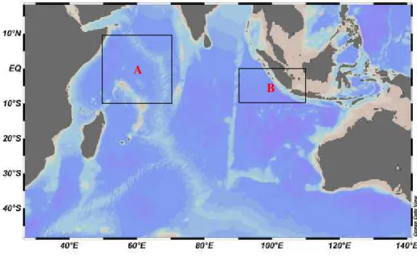Gambar 1. Samudera Hindia (A) Bagian Barat dan (B) Bagian Timur A 