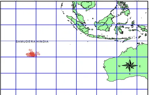 Gambar 4. Daerah penangkapan ikan todak berparuh pendek di Samudera Hindia.