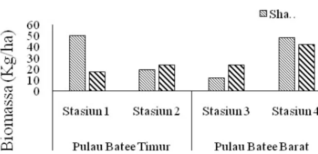 Gambar 5. Grafik Biomassa Ikan Karang di  Perairan Pulau Batee 