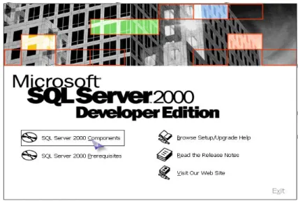 Gambar 5.27 Tahap Pertama Instalasi SQL Server 2000  Lanjutkan dengan memilih SQL Server 2000 Componentst,  maka akan muncul tampilan sebagai berikut : 