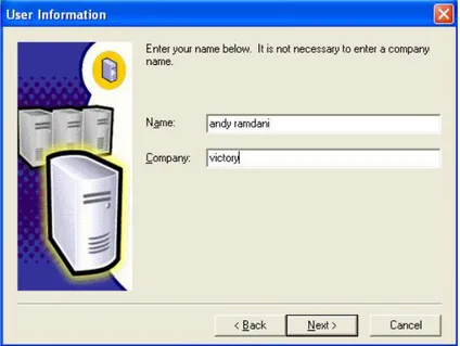 Gambar 5.32 Tahap keenam Instalasi SQL Server 2000  Kemudian  mengisi  nama  user,  jika  sudah  lanjutkan  dengan  tombol Next, maka akan muncul tampilan sebagai berikut : 