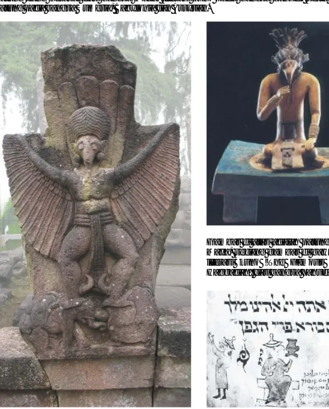 Gambar di atas adalah patung dari suku  Maya, sedang gambar di bawah adalah  literasi  kuno  “The  Famous  Bird-head  Haggadah” dari bangsa Yahudi.