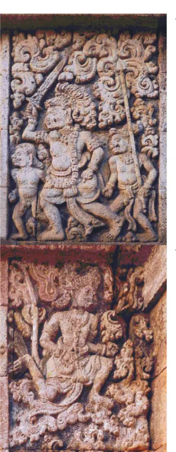 Gambar  relief  di  samping  menunjukkan  sosok  manusia kera yang berdiri tegak.