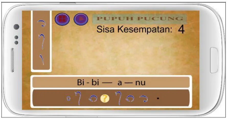 Gambar 10 merupakan tampilan gameplay tebak nada pada level 3, dimana pada gambar  tersebut  terdapat  salah  satu  tangga  nada  yang  dihilangkan