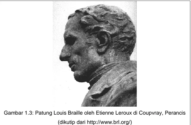 Gambar 1.3: Patung Louis Braille oleh Etienne Leroux di Coupvray, Perancis  (dikutip dari http://www.brl.org/) 