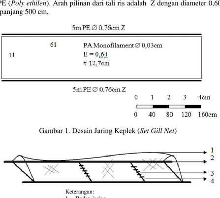 Gambar 1. Desain Jaring Keplek (Set Gill Net) 