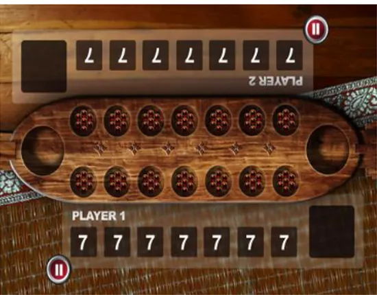 Gambar 6. Pelabelan Congklak 16 Lubang  Pada  gambar  6  di  atas,  lubang  congklak berwarna biru diasumsikan milik  pemain  A  dan  lubang  congklak  warna  oranye  diasumsikan  milik  pemain  B