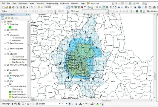 Gambar 1.1 Perkembangan morfologi kota Yoyakarta dari tahun 1990,2002 dan 2013. 