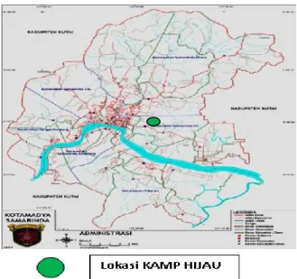 Gambar  1.  Peta  lokasi  kegiatan  Pengabdian  Iptek  bagi  Masyarakat  (IbM)  di  Kamp  Hijau  Desa  Lempake, Samarinda, Kalimantan Timur