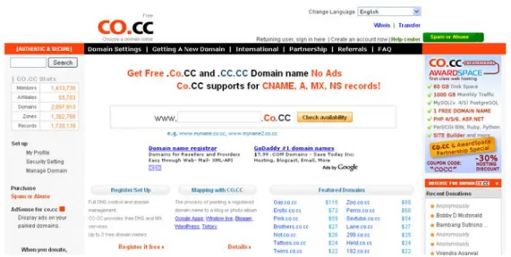 Gambar 1. Domain Gratis di http://www.co.cc   