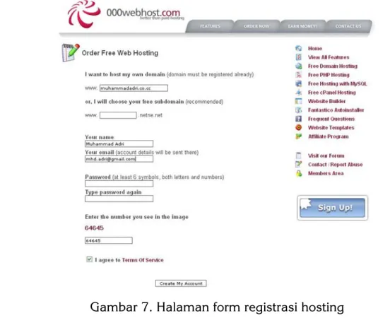 Gambar 7. Halaman form registrasi hosting 