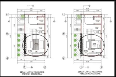 Gambar 16 : Denah Lantai Mezzanine Type 80 Perumahan Compact House di Iklim Tropis Kota Pontianak   