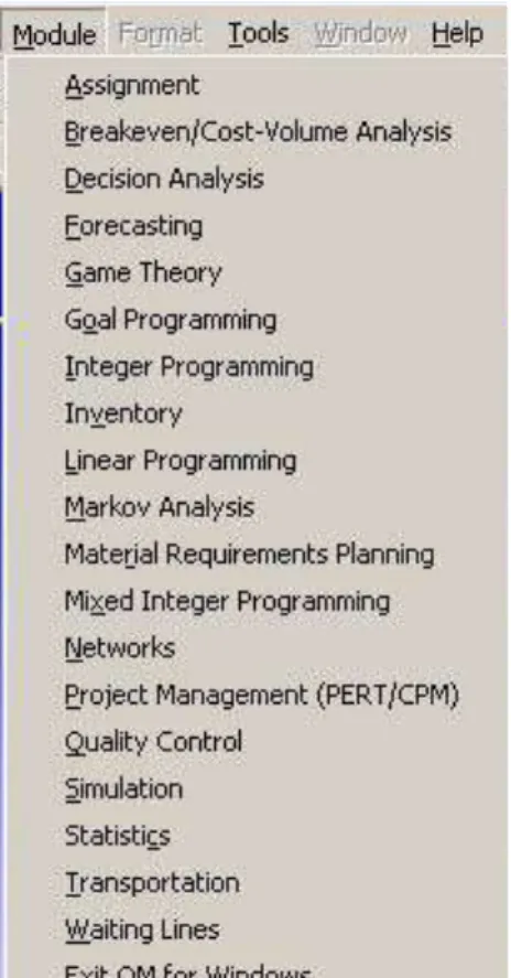 Gambar 1.2 Pilihan modul yang tersedia pada program QM for Windows 
