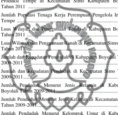 Tabel 3.  Jumlah Populasi Tenaga Kerja Perempuan Pengelola Industri  Tempe  ...........................................................................................