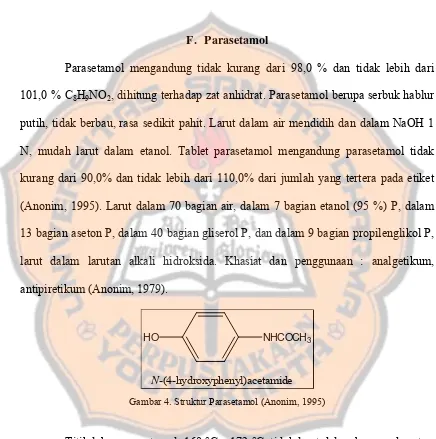 Gambar 4. Struktur Parasetamol (Anonim, 1995) 