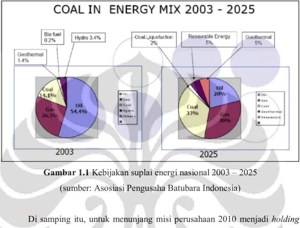 Gambar 1.1 Kebijakan suplai energi nasional 2003 – 2025   (sumber: Asosiasi Pengusaha Batubara Indonesia) 