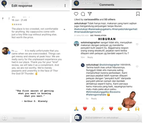 Gambar 2. Interaksi Sekutu Kopi dengan Pelanggan  (sumber: Instagram Sekutu Kopi,2019)   c