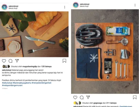 Gambar 3. Feed instagram Sekutu Kopi beserta penempatan brand  (Sumber: Instagram Sekutu Kopi, 2019)  