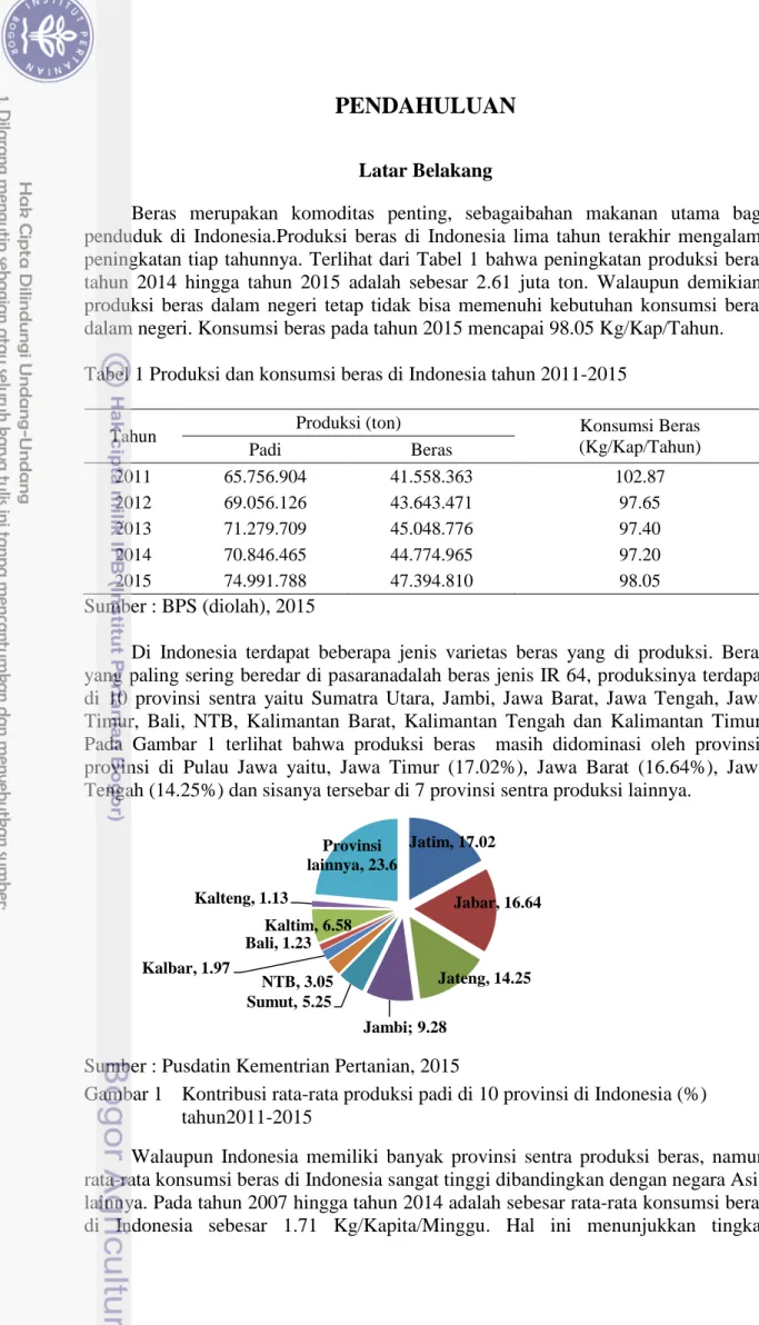 Tabel 1 Produksi dan konsumsi beras di Indonesia tahun 2011-2015 